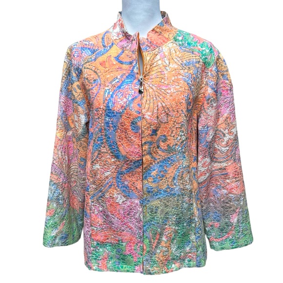 Kaktus Jacket Full-Zip‎ Bright Floral Multi-Color Textured Lined Woman's XL - Picture 1 of 13